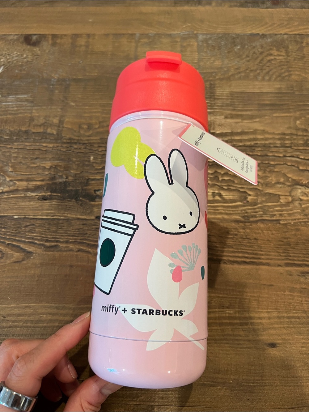 LIMITED EDITION Starbucks Pink Travel Bottle with Coral Lid featuring Miffy